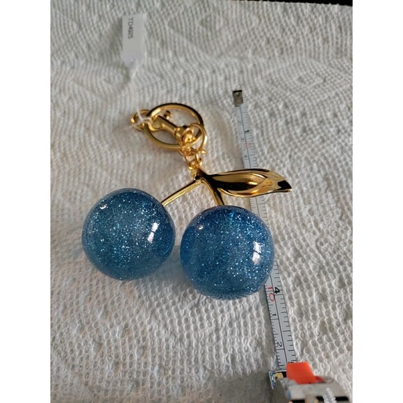 Glitter Blue Cherries Acrylic Bag Charm/Key Chain 1.25" Diameter Each Cherries - Picture 4 of 4